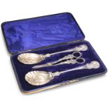 A FINE VICTORIAN SILVER-PLATED THREE-PIECE SERVING SET