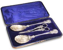 A FINE VICTORIAN SILVER-PLATED THREE-PIECE SERVING SET