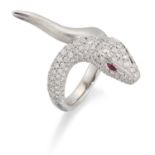 A RUBY AND DIAMOND SNAKE RING