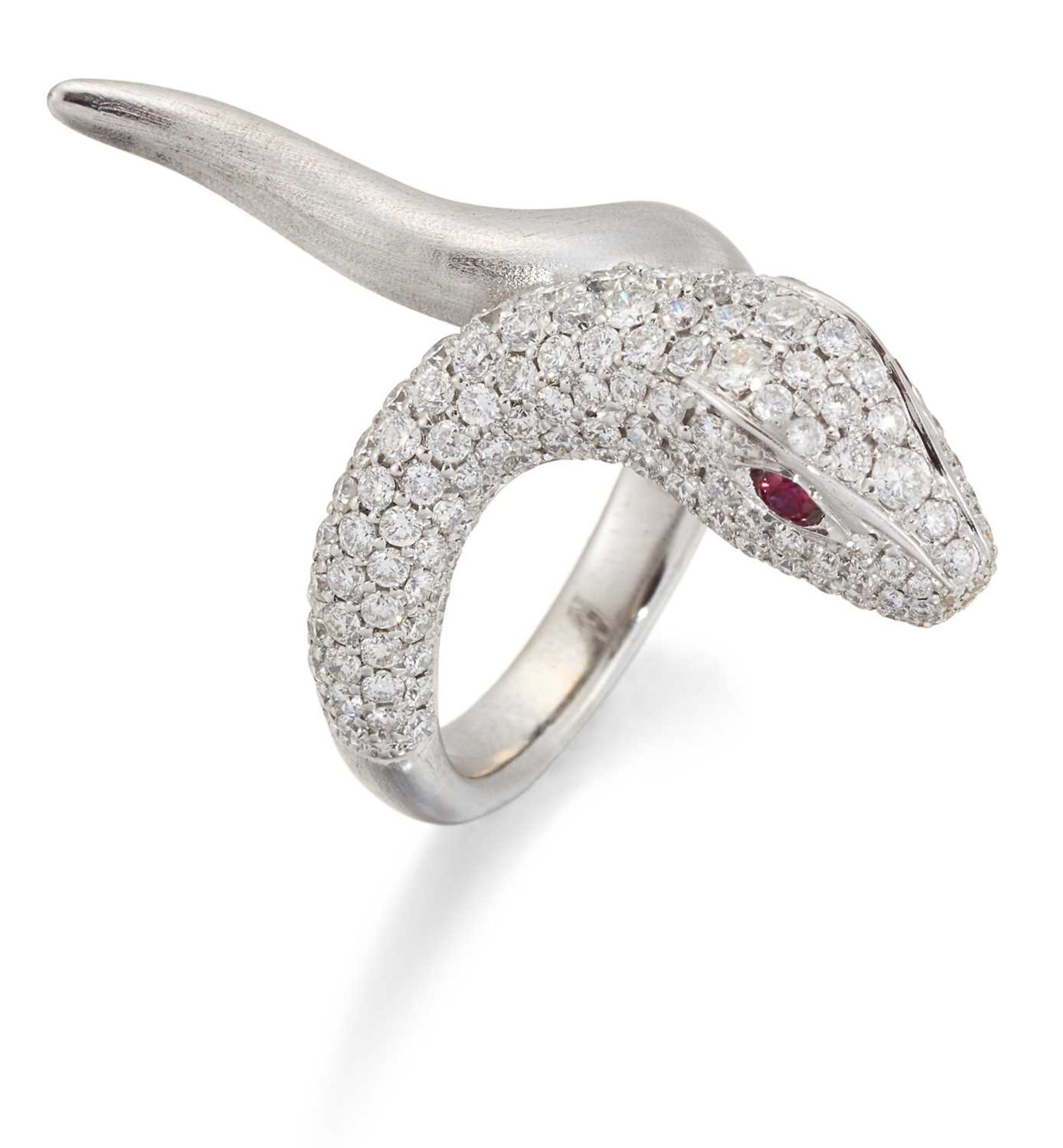 A RUBY AND DIAMOND SNAKE RING