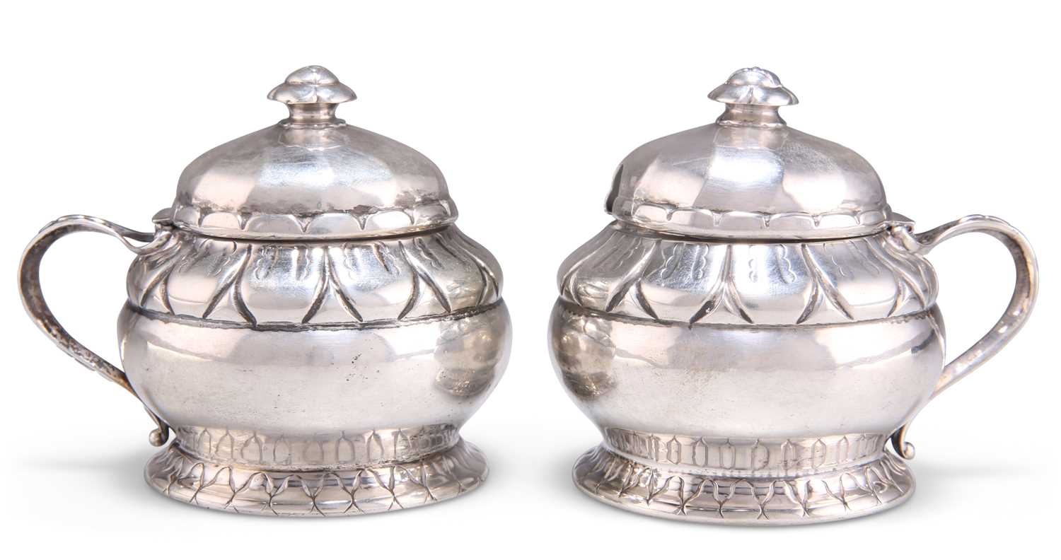 GEORG JENSEN: A PAIR OF DANISH SILVER MUSTARD POTS