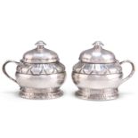 GEORG JENSEN: A PAIR OF DANISH SILVER MUSTARD POTS