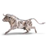 A SILVER MODEL OF A SPANISH BULL