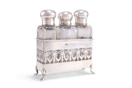 A GEORGE V SILVER STAND FOR THREE SCENTS