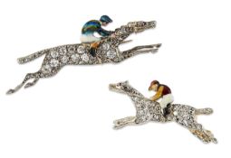TWO DIAMOND AND ENAMEL NOVELTY EQUESTRIAN BROOCHES