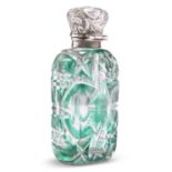 A 19TH CENTURY GREEN FLASH GLASS SCENT BOTTLE WITH UNMARKED TOP