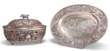 A CHINESE EXPORT SILVER BUTTER DISH, CIRCA 1900