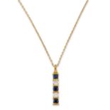 AN 18 CARAT GOLD SAPPHIRE AND DIAMOND PENDANT ON CHAIN