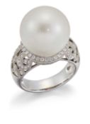 A SOUTH SEA CULTURED PEARL AND DIAMOND DRESS RING