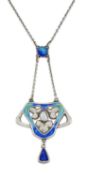 CHARLES HORNER - A SILVER, ENAMEL AND MOTHER-OF-PEARL PENDANT NECKLACE