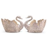 A PAIR OF IRANIAN SILVER SWAN-FORM BOWLS