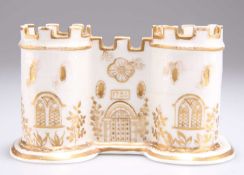 AN ENGLISH PORCELAIN 'GATE LODGE' PEN STAND