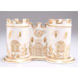 AN ENGLISH PORCELAIN 'GATE LODGE' PEN STAND