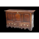 AN 18TH CENTURY MAHOGANY-BANDED OAK MULE CHEST