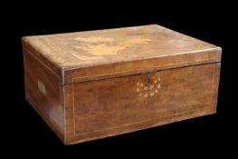 AN IRISH EARLY VICTORIAN AMARANTH AND MARQUETRY BOX