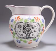 A 19TH CENTURY INDEPENDENT ORDER OF ODD FELLOWS PEARLWARE JUG