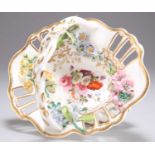 AN ENGLISH PORCELAIN FLORAL ENCRUSTED SWEETMEAT BASKET, CIRCA 1830, POSSIBLY BY SAMUEL ALCOCK