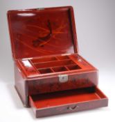 A JAPANESE RED LACQUER JEWELLERY BOX