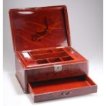 A JAPANESE RED LACQUER JEWELLERY BOX