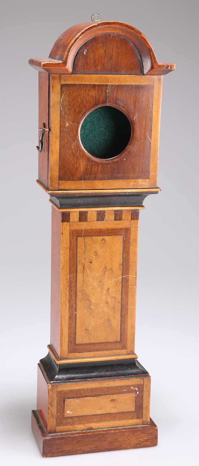 A LATE VICTORIAN MAHOGANY AND BURR WOOD NOVELTY POCKETWATCH STAND