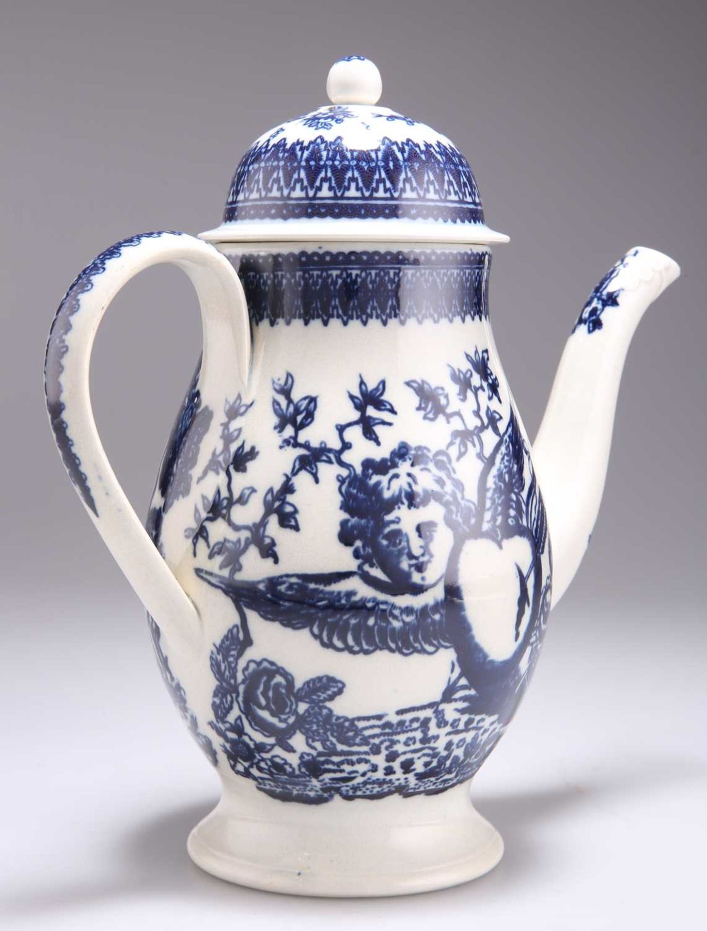 AN EARLY 19TH CENTURY BLUE AND WHITE PEARLWARE COFFEE POT - Image 2 of 2