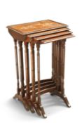 A QUARTETTO OF MOTHER-OF-PEARL INLAID ROSEWOOD NESTING TABLES, CIRCA 1900