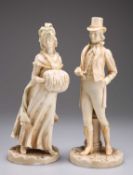 A PAIR OF ROYAL WORCESTER BLUSH FIGURES, MODELLED BY JAMES HADLEY, CIRCA 1885
