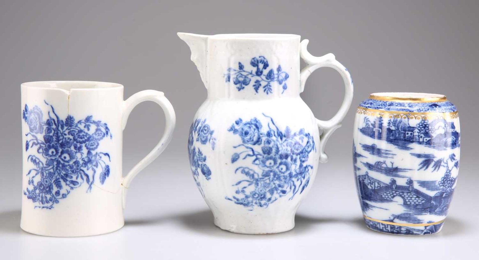 THREE PIECES OF CAUGHLEY BLUE AND WHITE