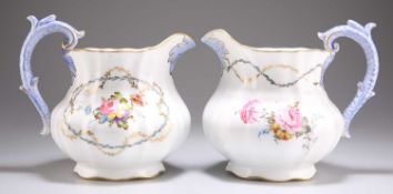 TWO ROYAL CROWN DERBY FLORAL-PAINTED JUGS