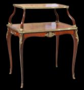 A LOUIS XV STYLE KINGWOOD, MAHOGANY, TULIPWOOD AND GILT-METAL MOUNTED ETAGERE, 19TH CENTURY