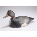 A CARVED AND PAINTED WOODEN DECOY DUCK