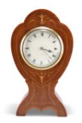 AN EDWARDIAN INLAID MAHOGANY MANTEL CLOCK