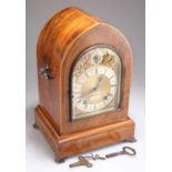 AN EDWARDIAN INLAID ROSEWOOD MANTEL CLOCK