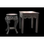 TWO CHINESE MARBLE-INSET HARDWOOD JARDINIERE STANDS