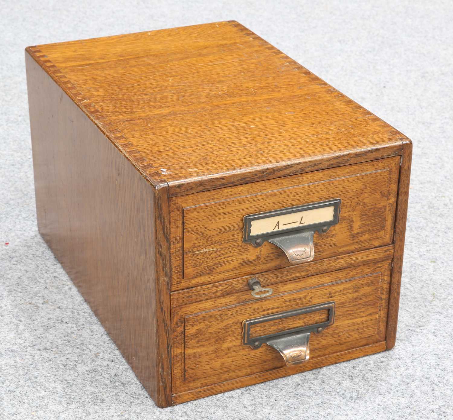 A SHANNON TABLE-TOP OAK FILING BOX, EARLY 20TH CENTURY