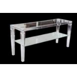 A LUCITE AND GLASS CONSOLE TABLE
