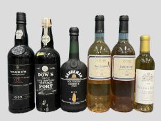 FIVE BOTTLES INCLUDING 1 HALF BOTTLE MIXED LOT SAUTERNES AND PORT TO INCLUDE DOW’S LBV 1962