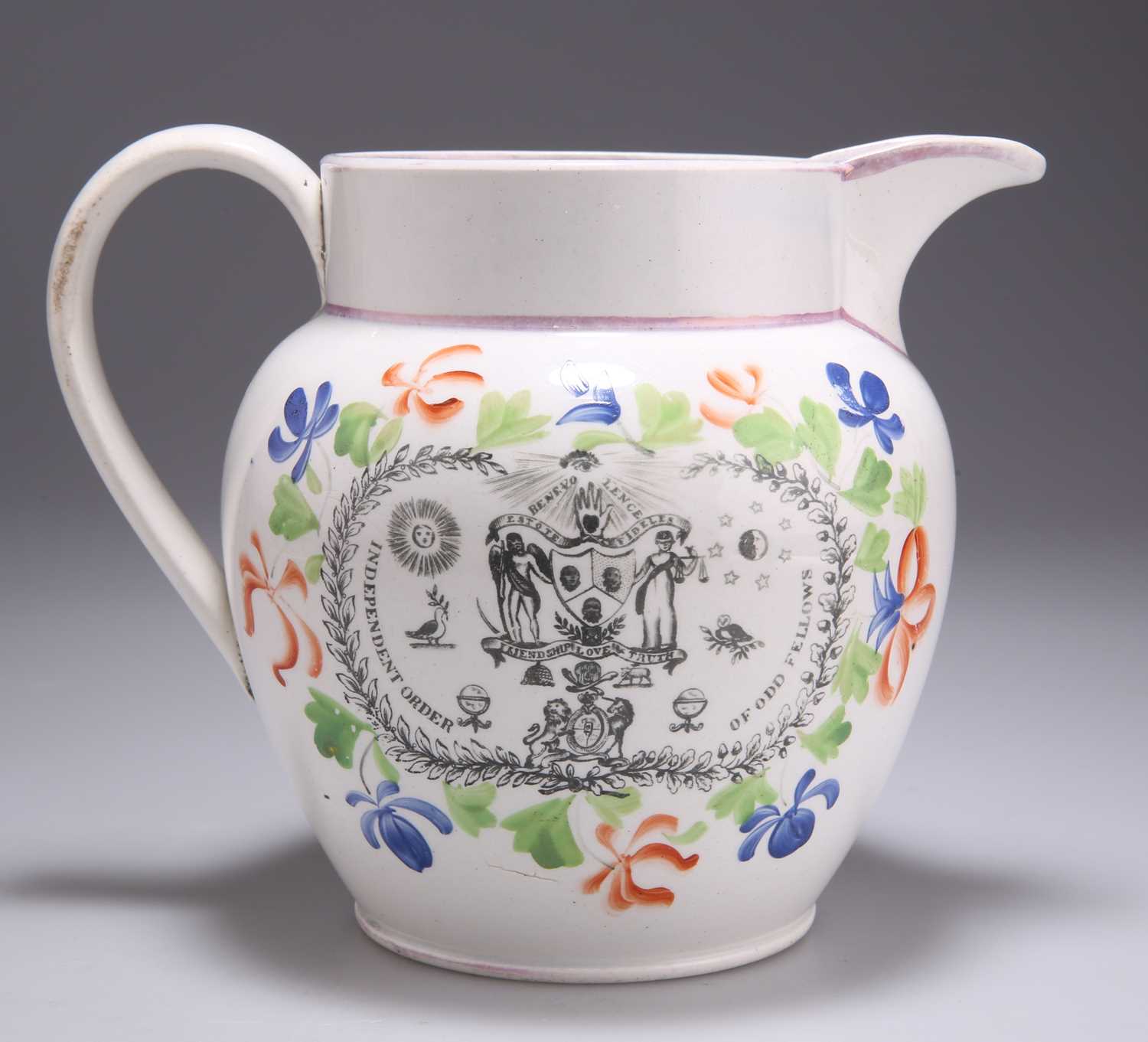 A 19TH CENTURY INDEPENDENT ORDER OF ODD FELLOWS PEARLWARE JUG - Bild 2 aus 6