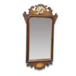 A GEORGIAN STYLE INLAID MAHOGANY FRETWORK MIRROR