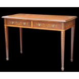 A LATE VICTORIAN INLAID MAHOGANY TWO-DRAWER CONSOLE TABLE