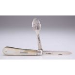 AN EDWARDIAN SILVER PATENT FRUIT KNIFE AND ORANGE PEELER