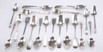 A MIXED LOT OF GEORGIAN AND LATER SILVER TEASPOONS