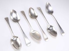 A GROUP OF SIX 18TH CENTURY SILVER OLD ENGLISH PATTERN TABLE SPOONS