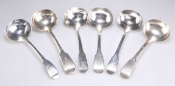 A GROUP OF SIX SILVER FIDDLE PATTERN SAUCE LADLES