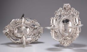 A PAIR OF GEORGE V SILVER TWO-LIGHT WALL SCONCES
