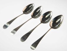 TWO PAIRS OF NEWCASTLE SILVER OLD ENGLISH PATTERN TABLE SPOONS