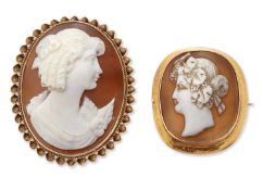TWO SHELL CAMEO BROOCHES