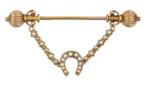 AN EARLY 20TH CENTURY SEED PEARL JABOT PIN