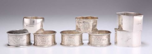 EIGHT ASSORTED SILVER NAPKIN RINGS, VICTORIAN AND LATER