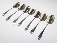 A GROUP OF SEVEN 18TH CENTURY SILVER OLD ENGLISH PATTERN TABLE SPOONS